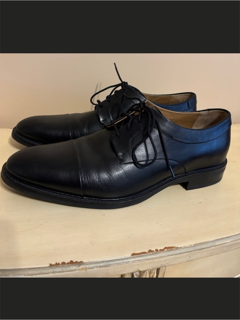 Cole Haan Black Leather Cap-Toe Oxford Shoes c20155‎